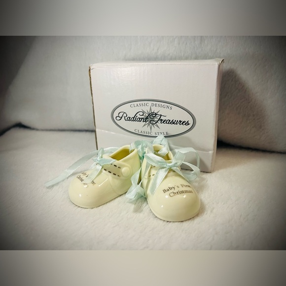 NWT Radiant Treasures Baby’s First Christmas Porcelain Ornament with Blue Bow - Picture 1 of 3